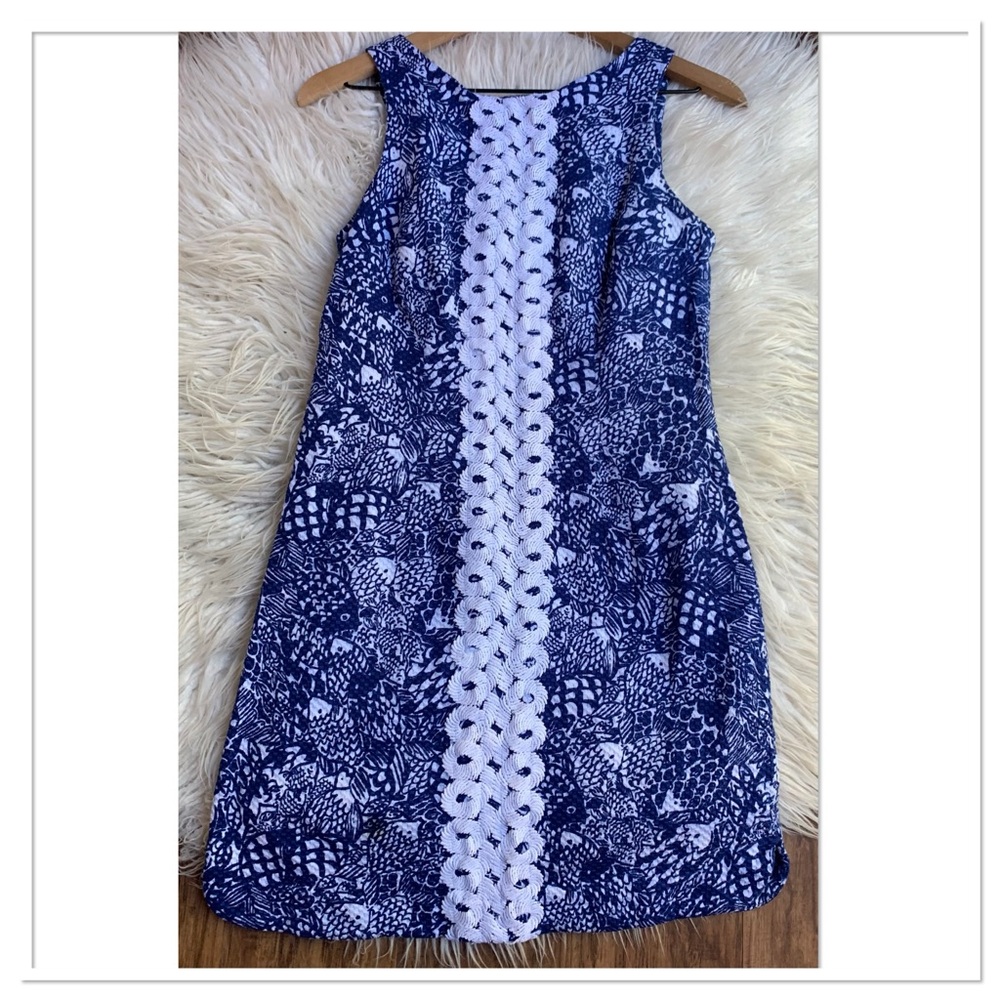 Lilly Pulitzer Upstream Fish Print Sleeveless Sheath Dress Blue 6